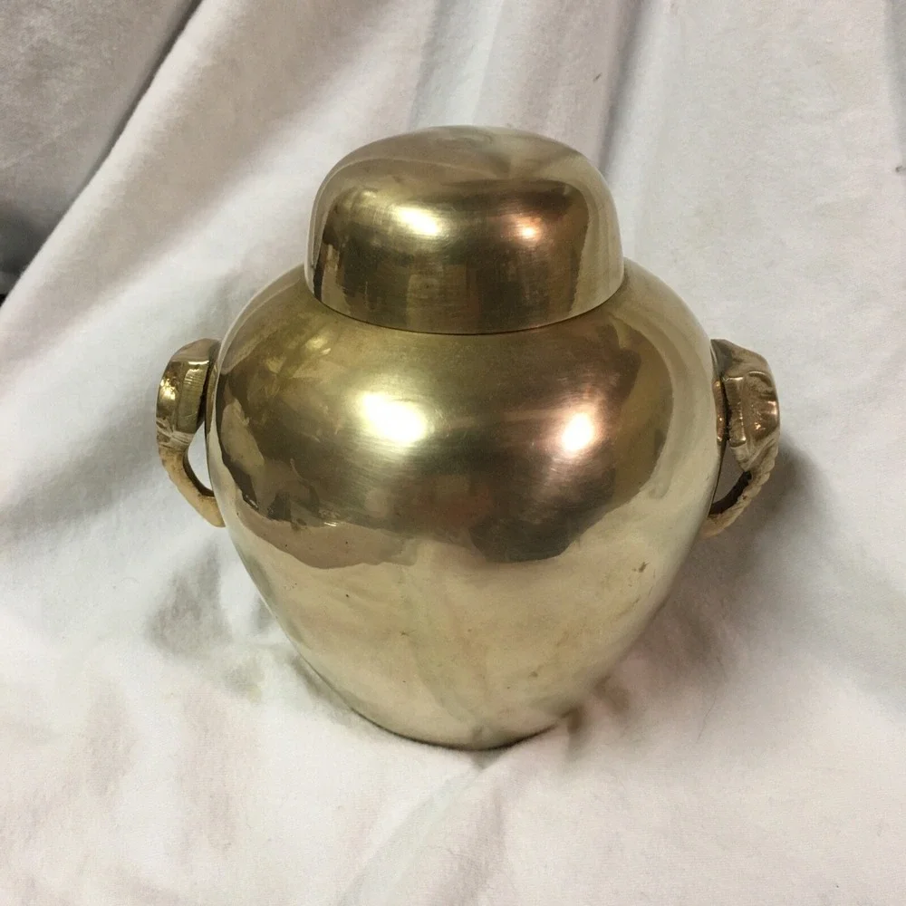 Vintage‎ Brass Ginger Jar Vase Elephant Head Handles